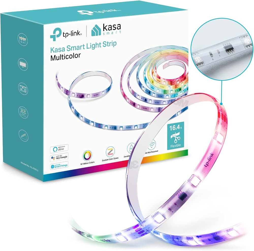 Kasa Smart LED Light Strip, 50 Color Zones RGBIC, 16.4ft Wi-Fi , Works w/ Alexa, Google Assistant... | Amazon (US)