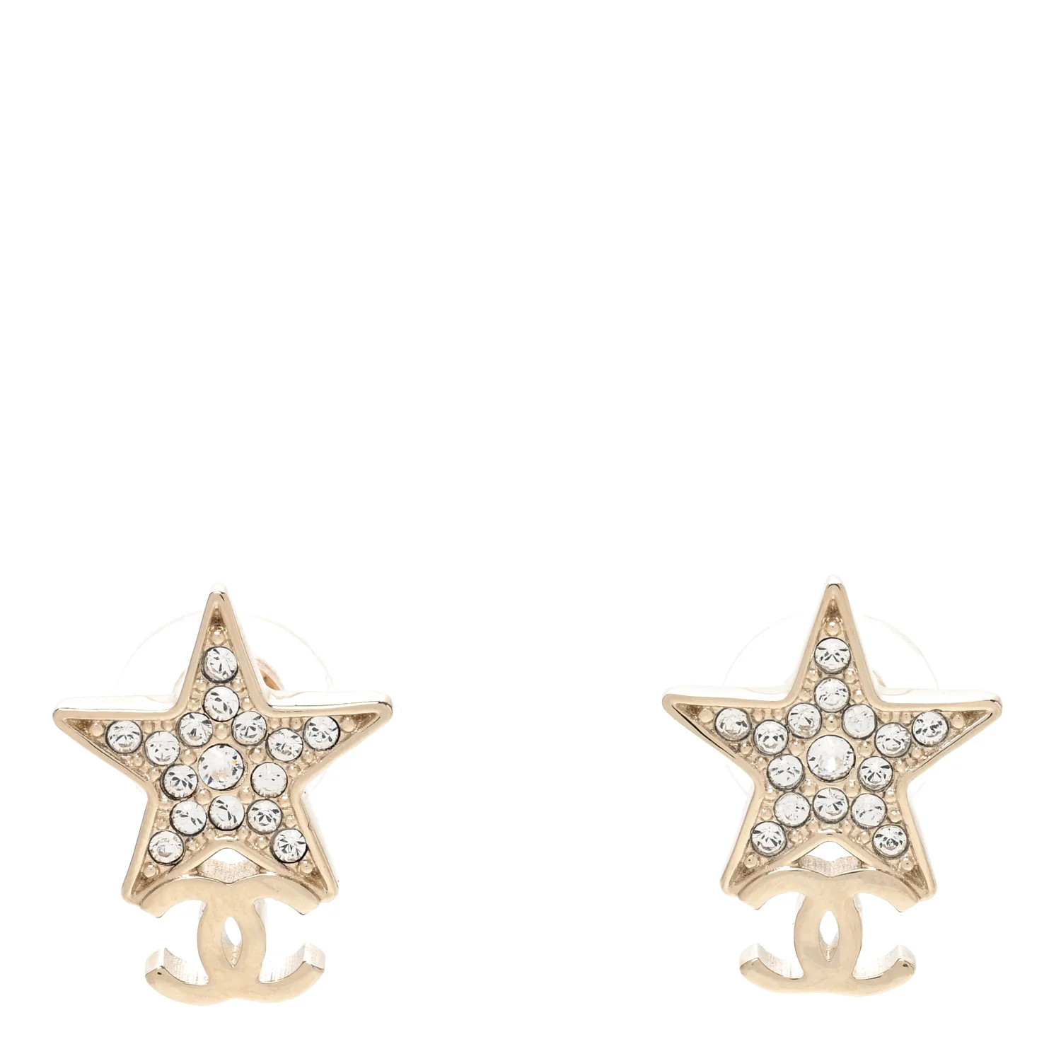 Metal Crystal CC Star Drop Earrings Gold | FASHIONPHILE (US)