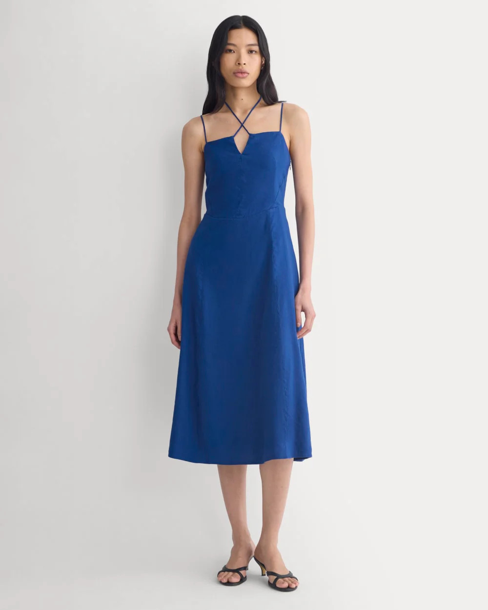 Tie-Neck Dress in Stretch Linen | Estate Blue | Everlane