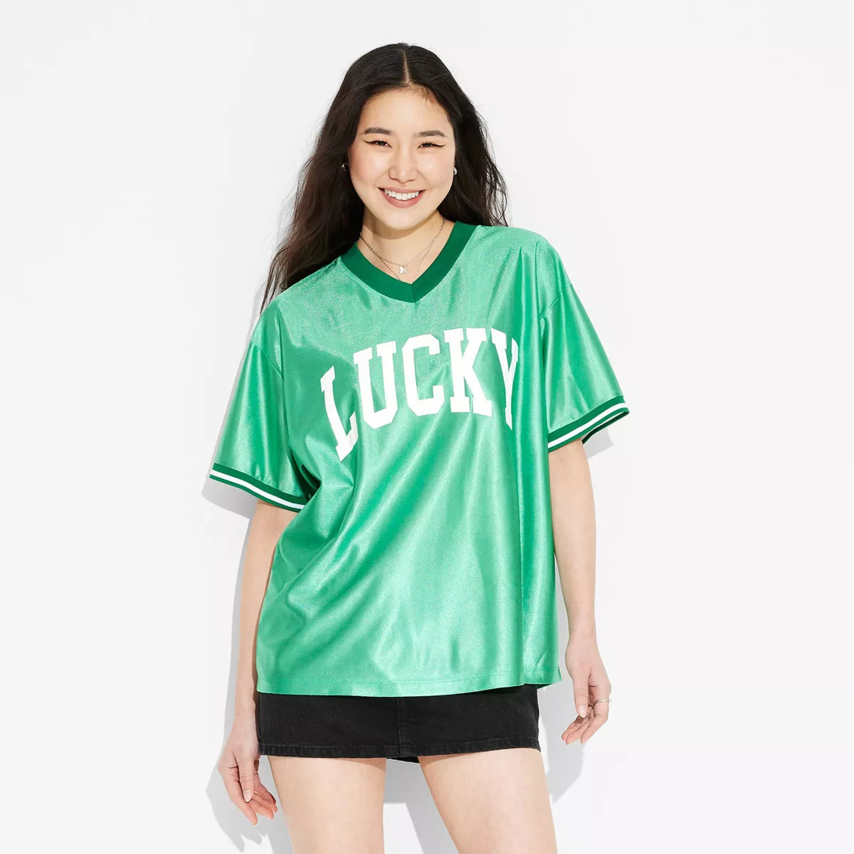 Women's St. Patrick's Day Lucky 07 Graphic Jersey - Green S | Target