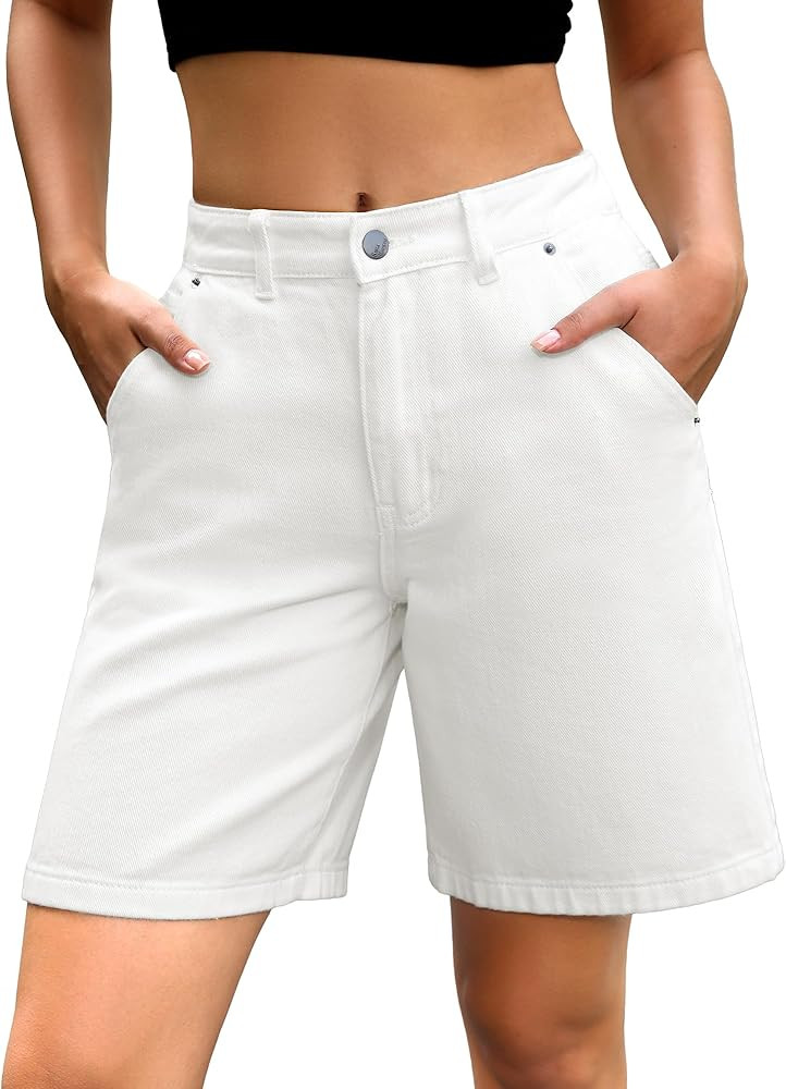 ELLEVEN Jean Baggy Jorts for Women Bermuda Denim Shorts Trendy Elastic High Waisted Mom Shorts Ca... | Amazon (US)