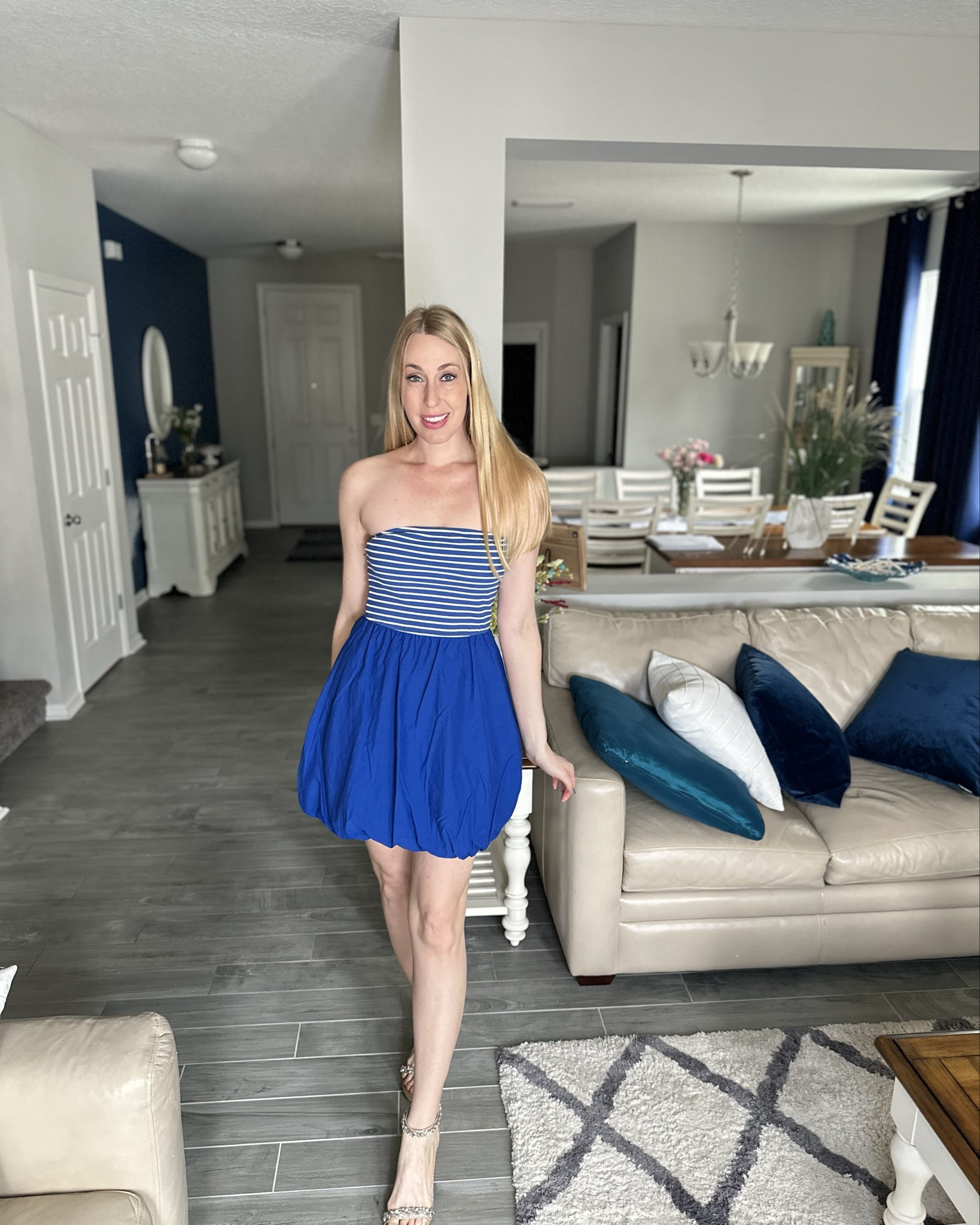 Nautical striped bubble dress 
💙 I love the colors and the stretch fit of the top, fits true to size 
💙  a fun option for spring break and pairs great with a denim jacket 
💙 wearing size small


#LTKFindsUnder50 #LTKFindsUnder100 #LTKStyleTip