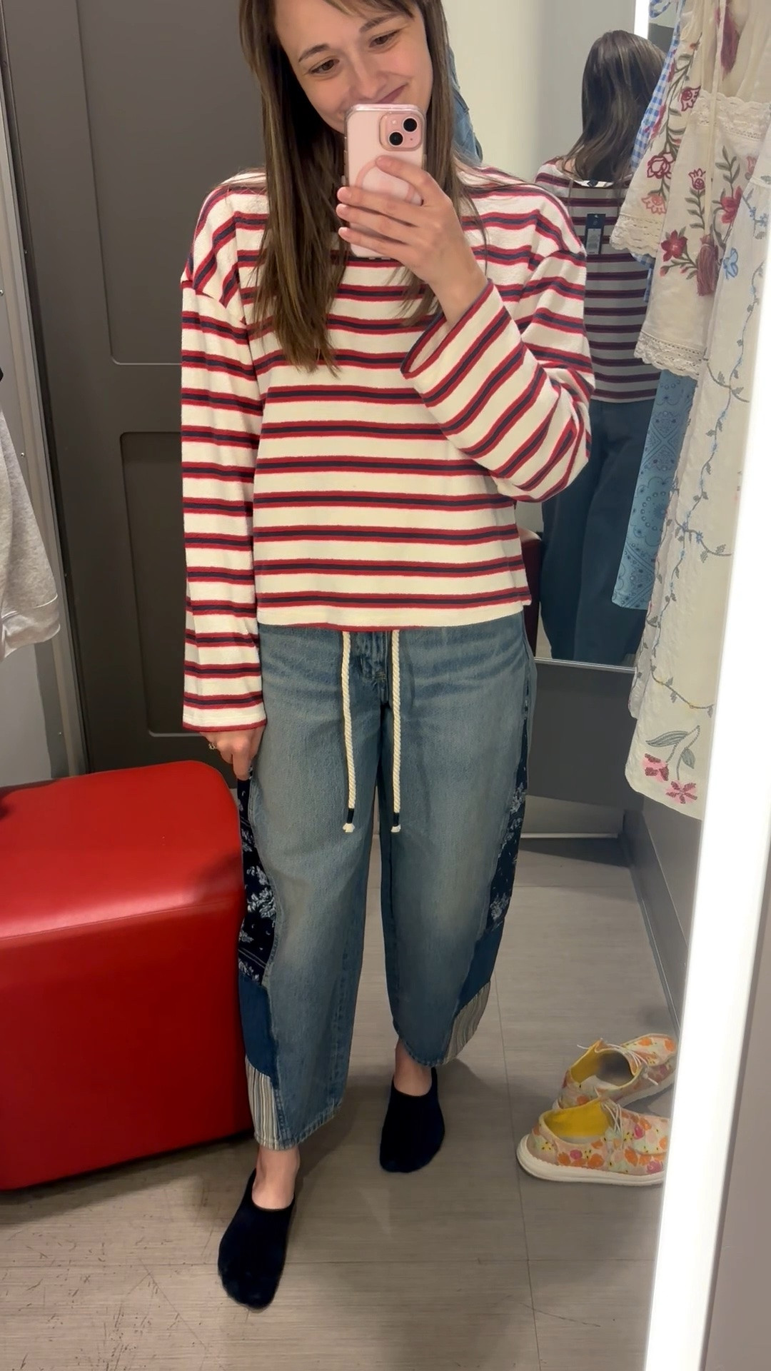 I love the patchwork details on the barrel jeans!