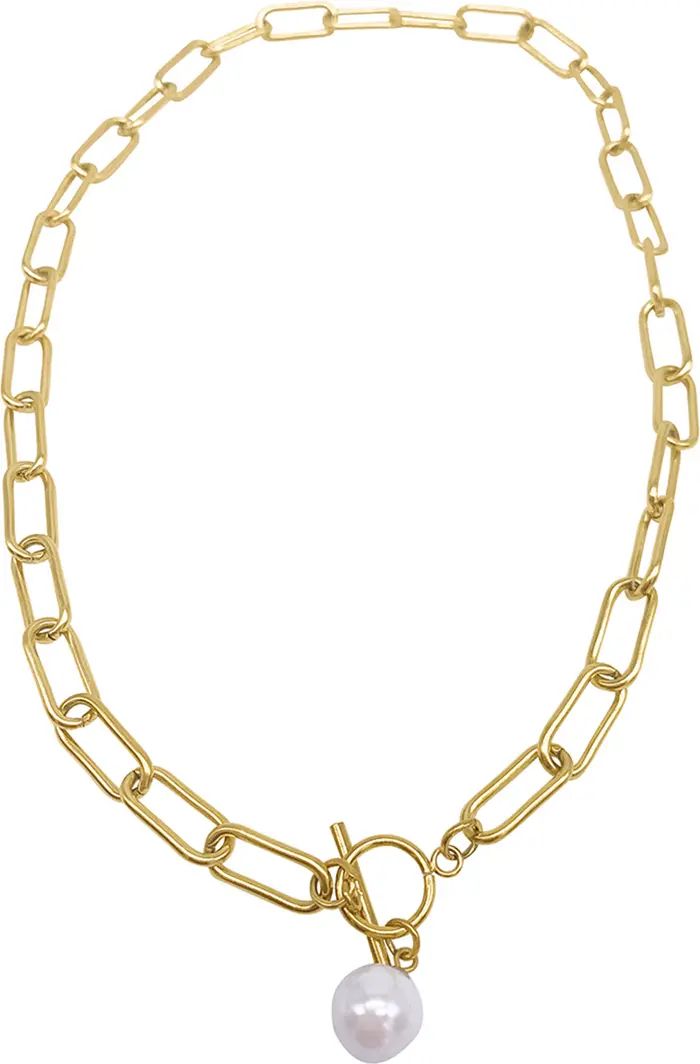 8mm Cultured Pearl Charm Paperclip Chain Toggle Necklace | Nordstrom Rack
