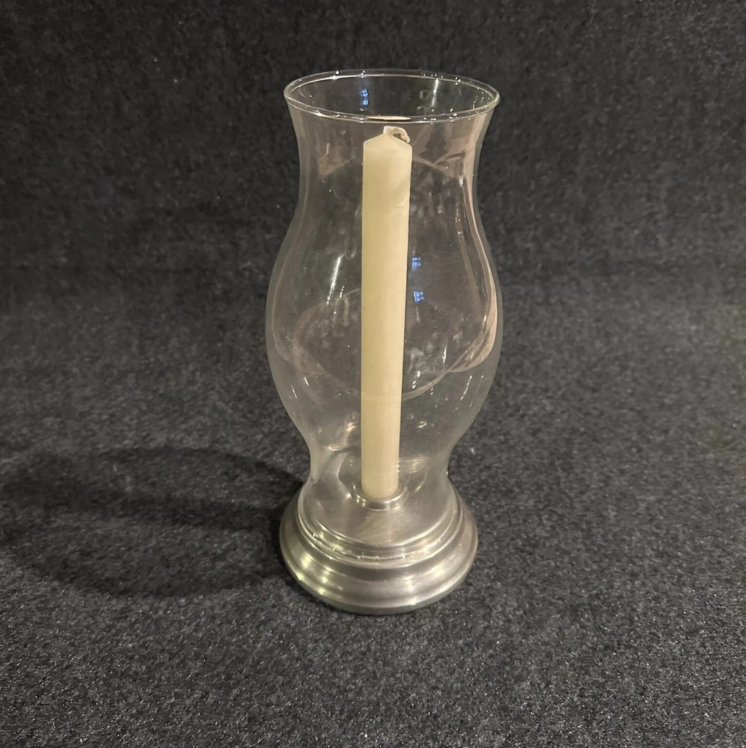 INTERNATIONAL Pewter Candle Holder with Clear Glass Hurricane Chimney | Etsy (US)
