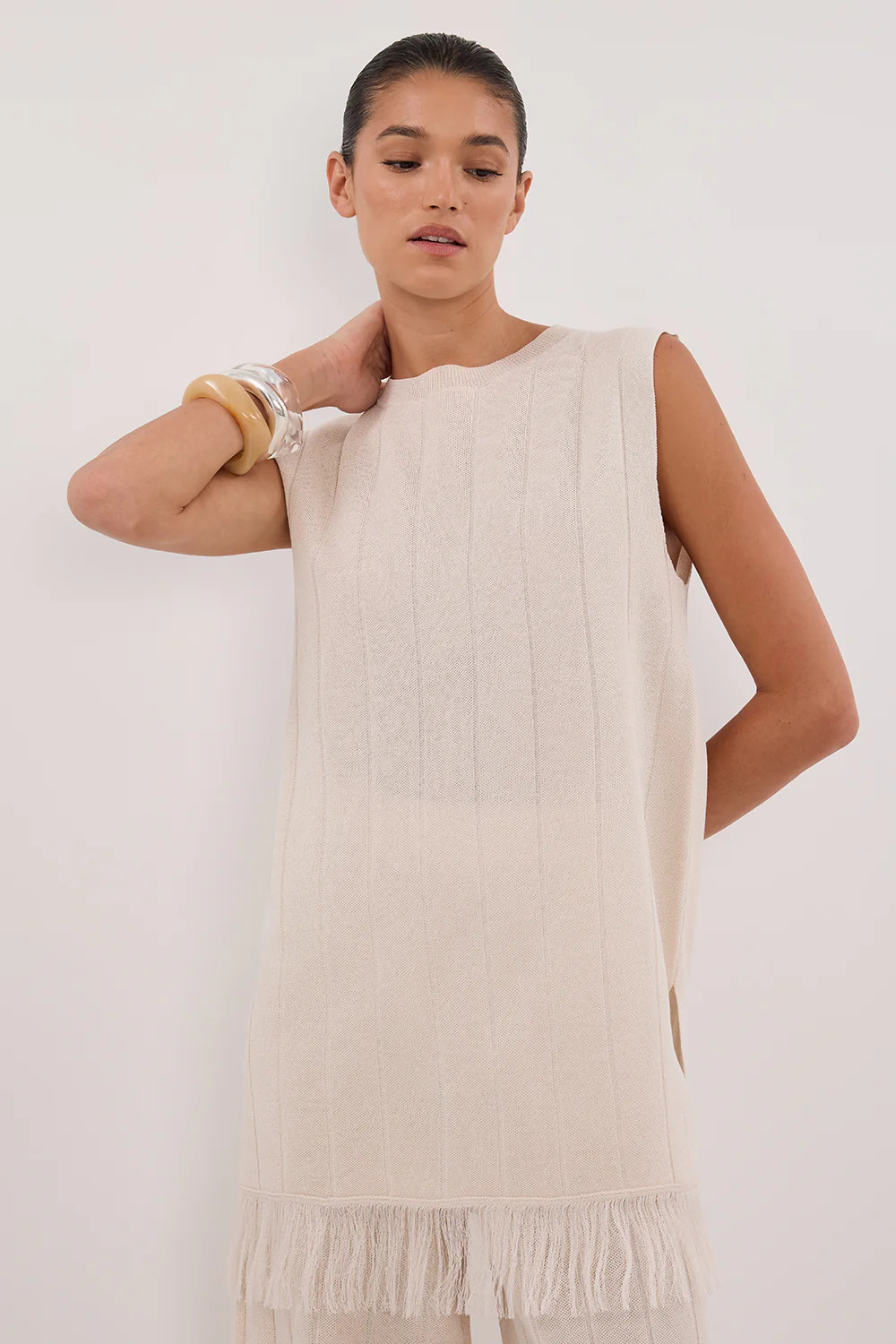 ARIA CREAM FRINGED TUNIC TOP | DISSH