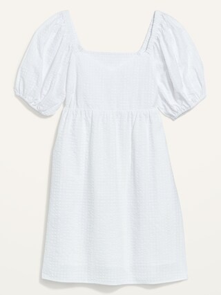 .Fit & Flare Puff-Sleeve Seersucker All-Day Mini Dress | Old Navy (US)