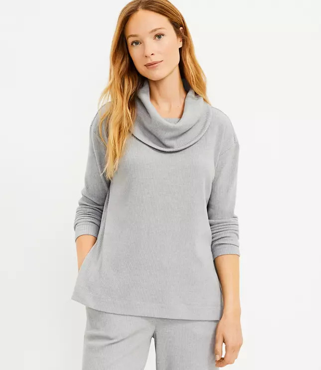 Lou & Grey Brushed Rib Cowl Neck Top | LOFT