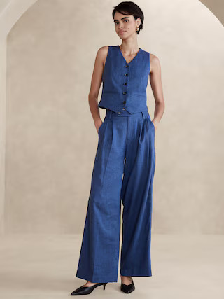 Linen-Blend Wide-Leg Pleated Trouser | Banana Republic Factory