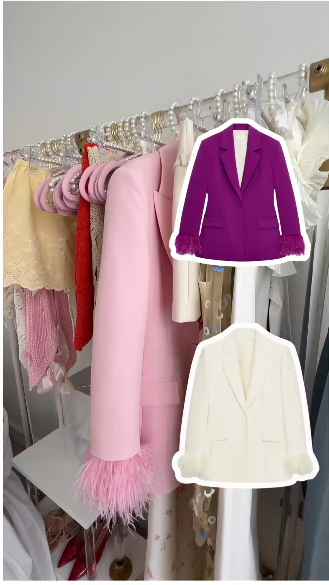 Zara feather cuff blazer, pink blazer