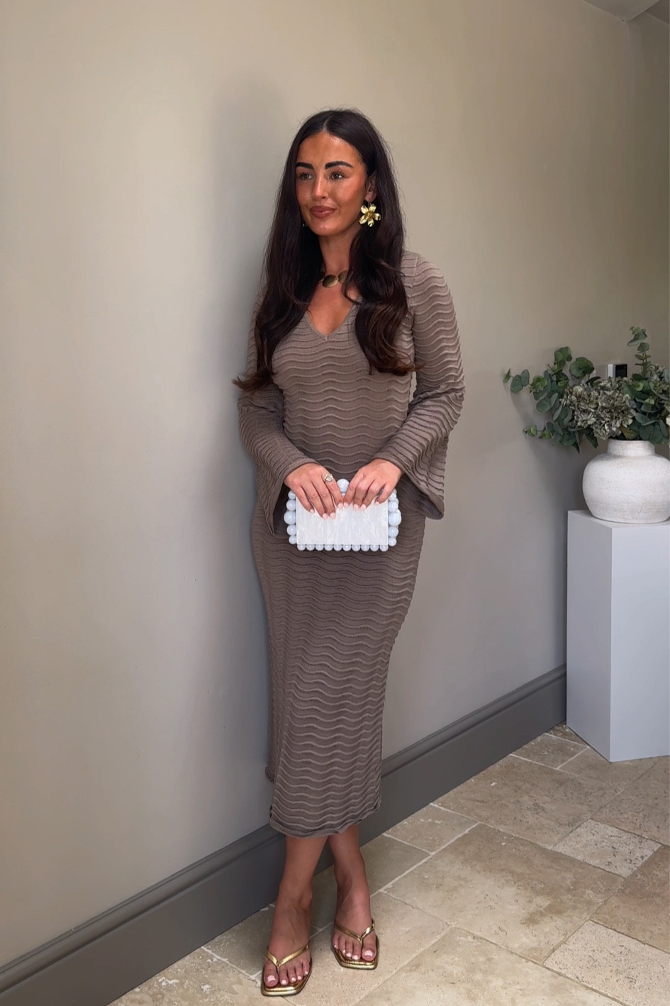 grey dress gold accessories Shift Knit Dress - Black main image 0
