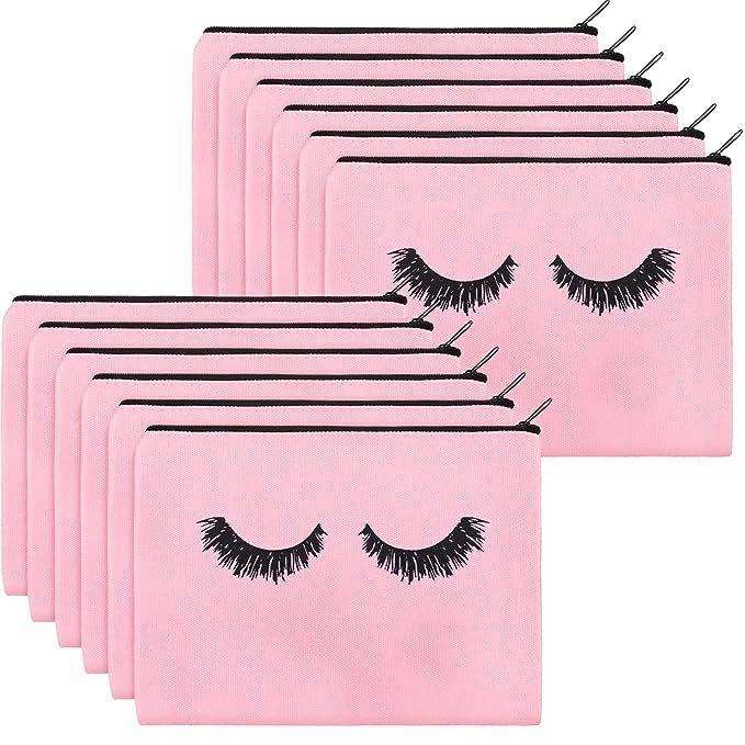 12 Pieces Eyelash Makeup Bags Canvas Cosmetic Bags Multipurpose Travel Pouches Eyelash Toiletry B... | Amazon (US)