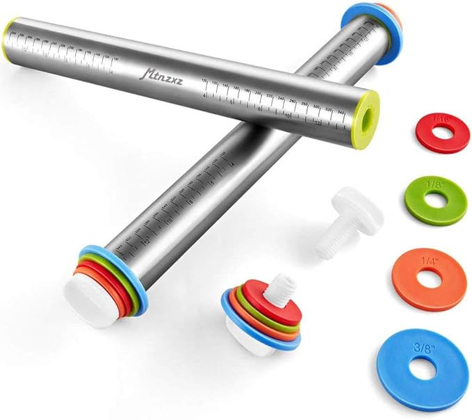 Rolling Pin and Silicone Baking Pastry Mat Set, Stainless Steel Dough Roller with Adjustable Thic... | Amazon (US)