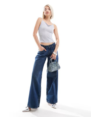 Motel roomy wide leg low rise jeans in mid indigo | ASOS | ASOS (Global)