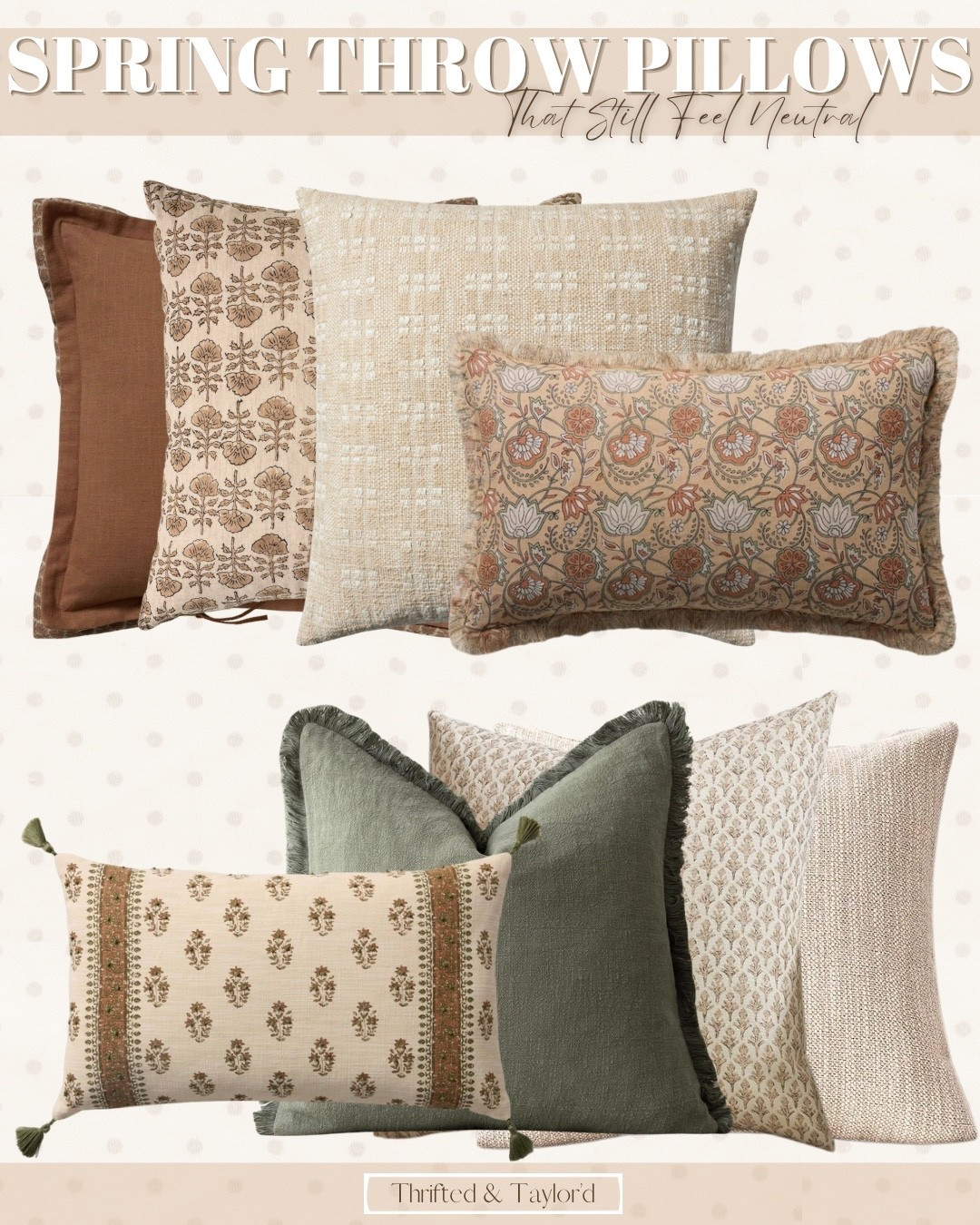 Sometimes the easiest way to give your home a fresh seasonal feel is with something as simple as a pillow swap. Throw pillows are one of those little details that can completely shift the mood of a room without having to change everything else.

For spring, I love leaning into pillows that bring in soft florals, warm earthy tones, and textured neutrals. They hint at the season while still blending beautifully with a calm, neutral home. The result feels fresh and collected instead of overly seasonal.

I rounded up a few throw pillows that feel like the perfect subtle nod to spring while still keeping that cozy neutral look we all love. Everything from this collection is linked below if you want to take a closer look.

#LTKspring #LTKSeasonal #LTKHome