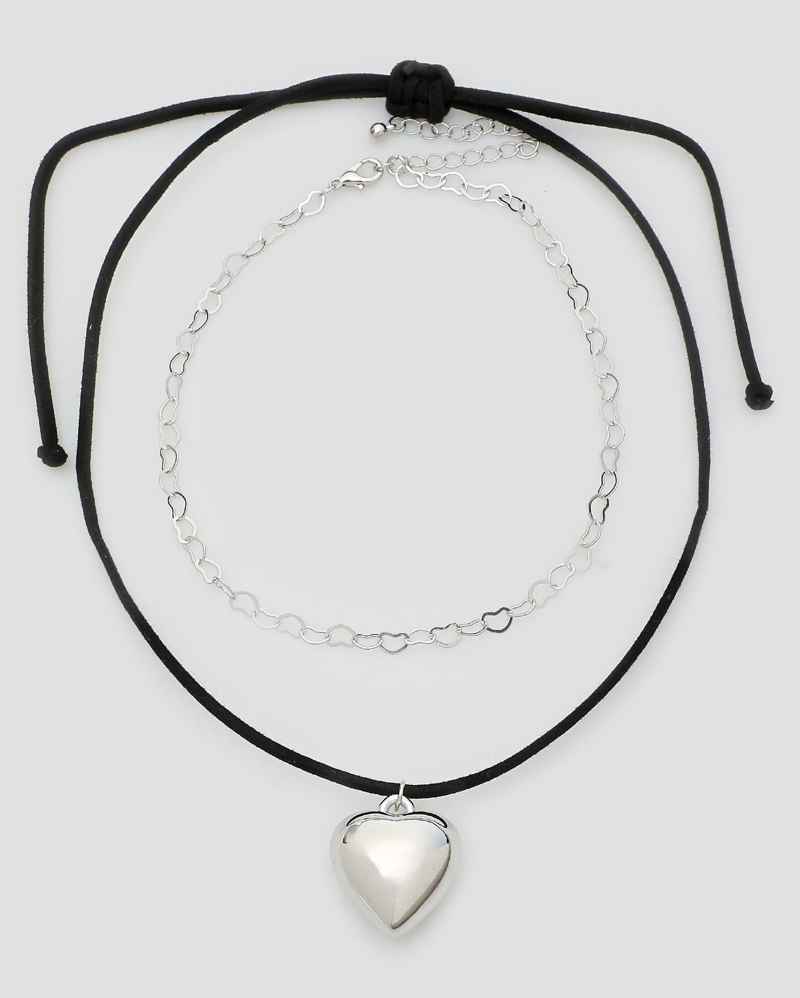 Kit colar feminino 2 peças com coração prata | Accessori by Riachuelo | Riachuelo (BR)