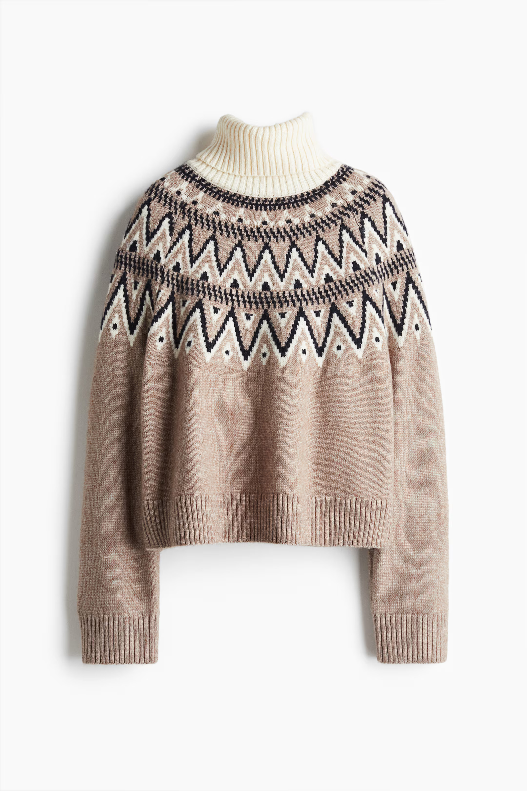 Jacquard-knit polo-neck jumper - Beige claro jaspeado/Estampado - MUJER | H&M ES | H&M (FR, IT, ES, PT, BE)