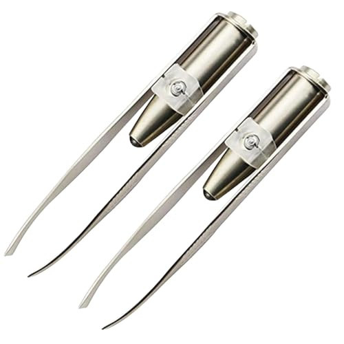 2Pcs Silver Creative Led Light Eyelash Eyebrow Hair Removal Stainless Steel Make Up Tweezer and Practicality, Hair Removal Tweezers, Women's 8.8x0.8x1.6cm | Amazon (US)