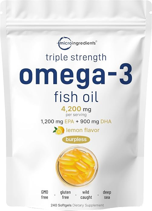 Micro Ingredients Triple Strength Omega 3 Fish Oil Supplements 4200mg Per Serving, 240 Softgels \... | Amazon (US)