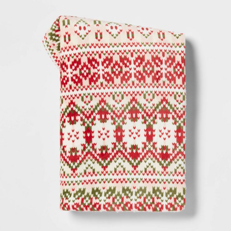 Fair Isle Printed Plush with Faux Shearling Reverse Christmas Throw Blanket - Threshold™ | Target