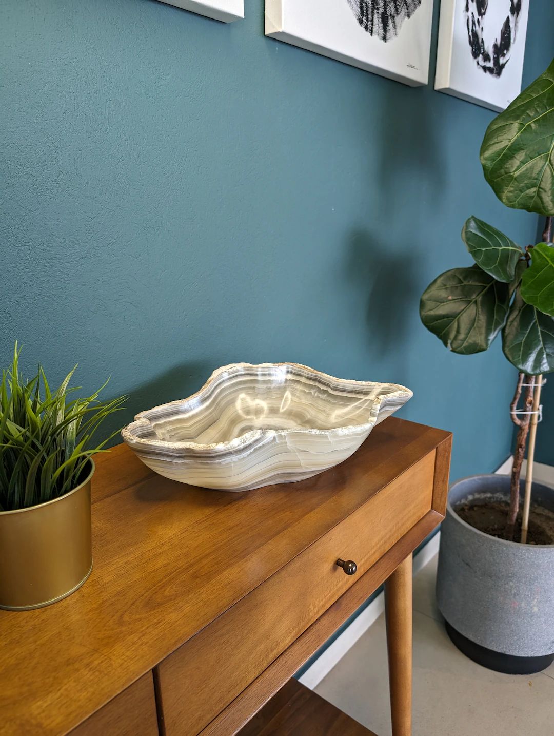 Genuine Handmade Onyx Stone Bowl Inspired by Wabi Sabi, Decorative Table Centerpiece, Coffee Tabl... | Etsy (US)