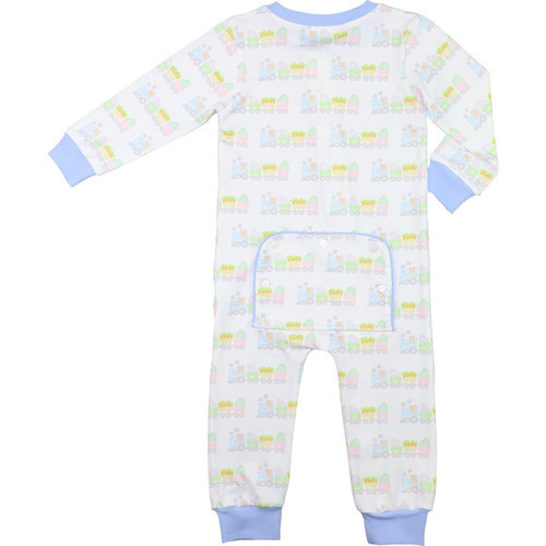 Blue Easter Train Knit Zipper Pajamas | Cecil and Lou