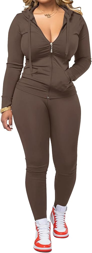 AUXDIO Women 2 Piece Outfits Casual Workout Sets Bodycon Tracksuit Zip Up Long Sleeve Hoodle Jack... | Amazon (US)