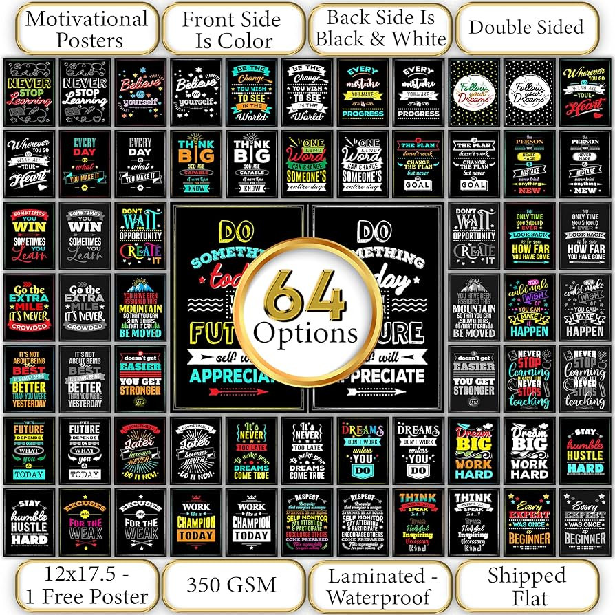 Flora Maria Shop 32 Set of 64 Motivational Posters,1 Free Inspirational Poster, Positive Classroo... | Amazon (US)