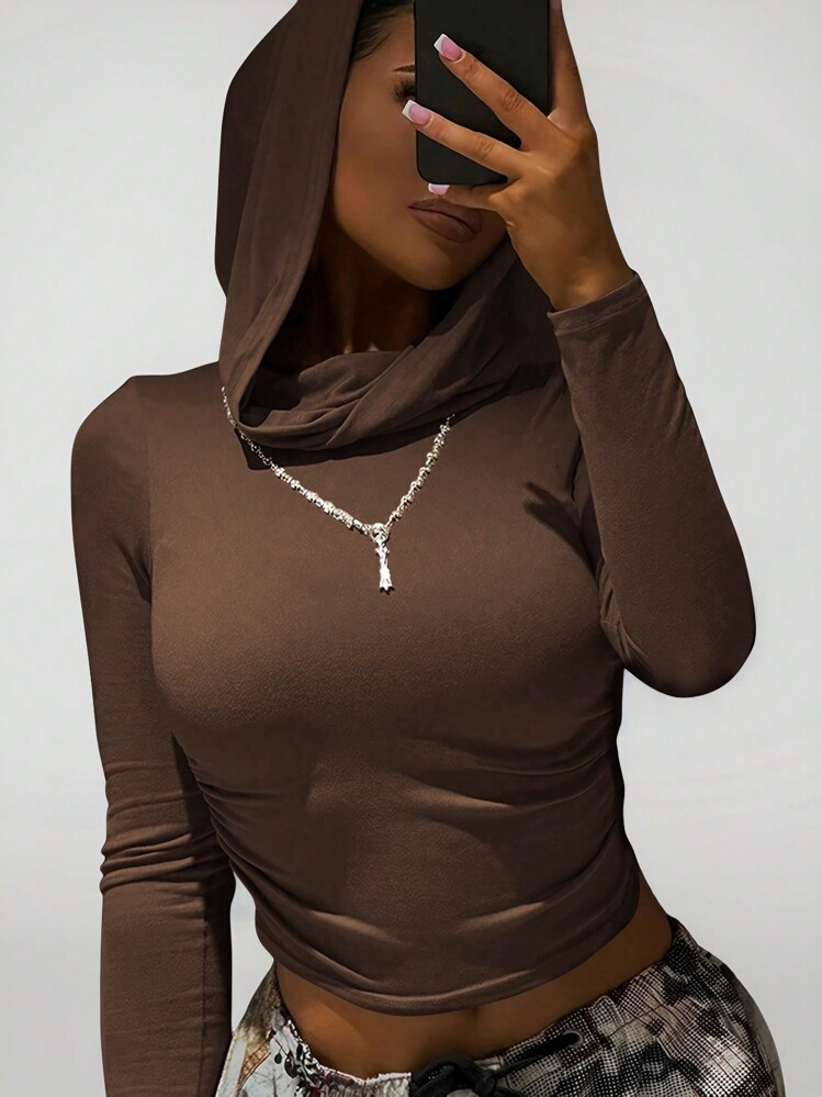 SHEIN Women Solid Color Long Sleeve Pleated Minimalist T-Shirt, Casual For Daily Wear Fall Cloth ... | SHEIN