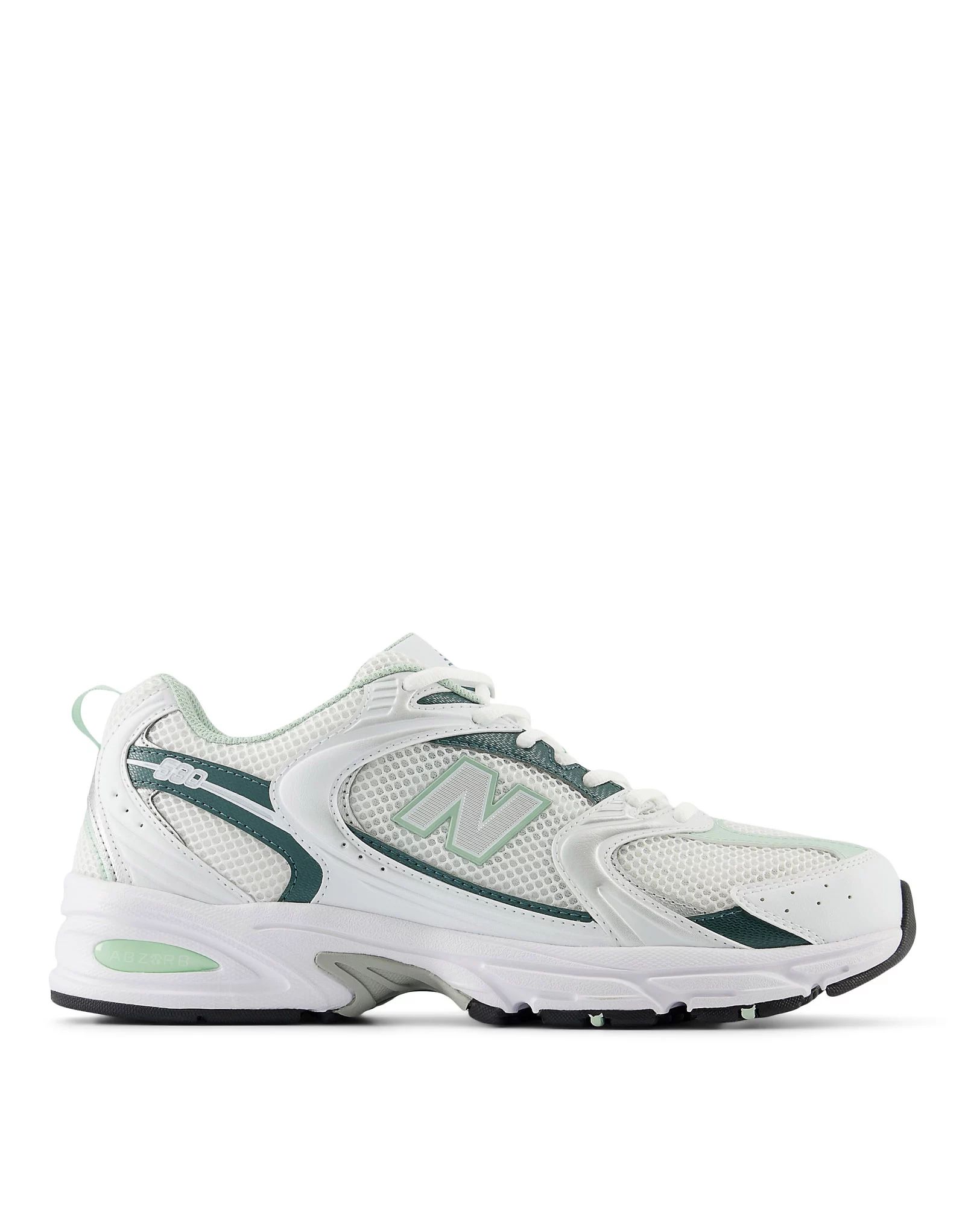 New Balance 530 trainers in white and metallic green | ASOS (Global)
