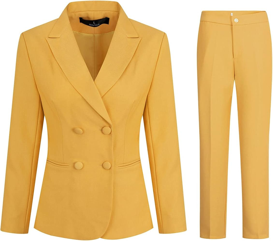 YUNCLOS Women's 2 Piece Double Breasted Suit Set Two Button Blazer and Pants | Amazon (US)