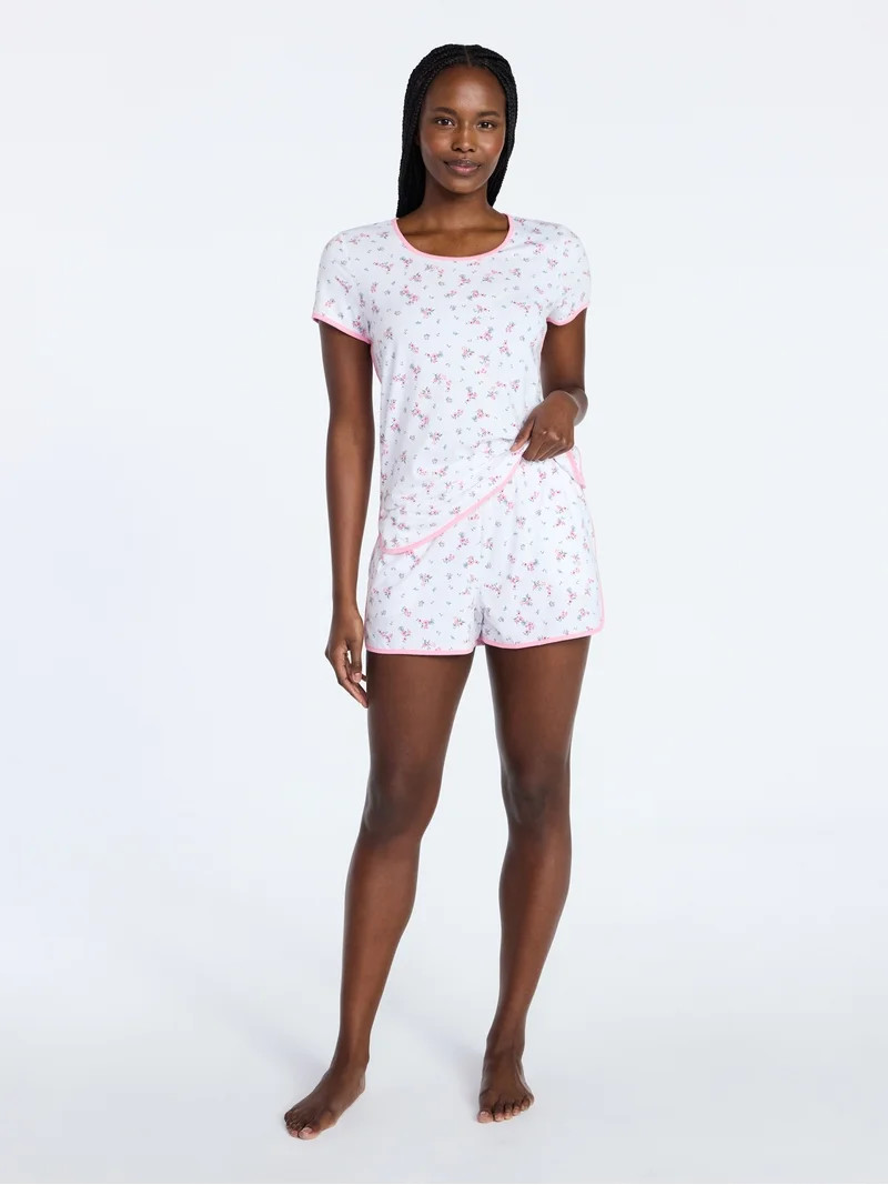 Joyspun Women's Lightweight Short Sleeve Sleep Tee and Shorts Set, 2-Piece, Sizes XS-3X | Walmart (US)