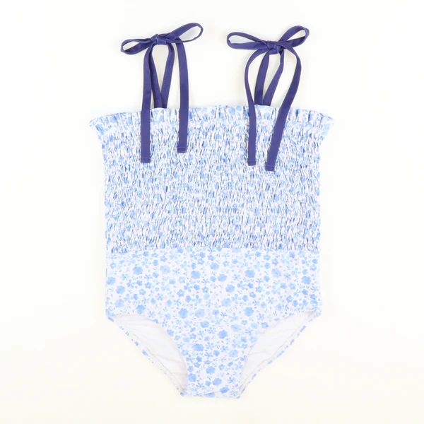 French Blue Floral Smocked One-Piece Swimsuit | Southern Smocked Co.