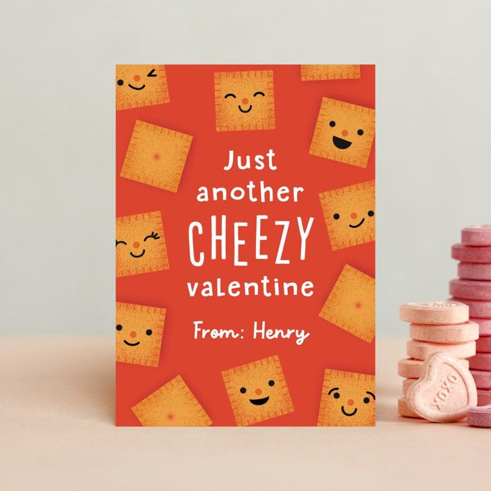 "Cheezy" - Customizable Classroom Valentine's Day Cards in Orange by Annie Holmquist. | Minted