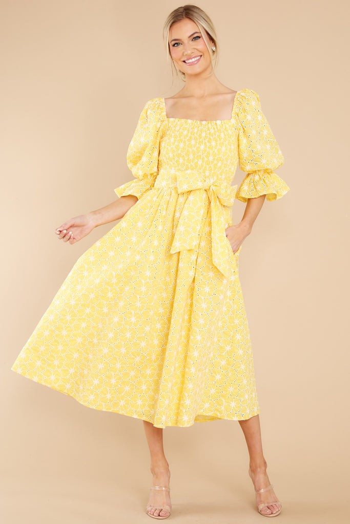 Beautiful Glow Yellow Floral Eyelet Dress | Red Dress 