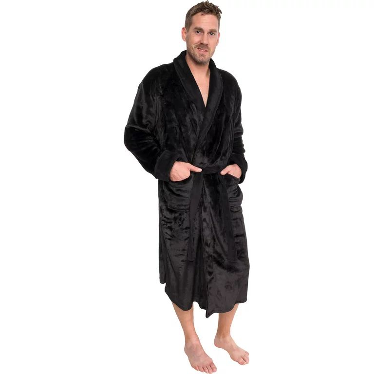 Ross Michaels Men's Robe - Mid-Length Plush Shawl Collar Bathrobe (Black, 2X-Large) | Walmart (US)