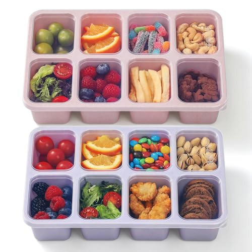 2 Pack Snackle Box Container with Lids, Dishwasher Safe 8 Compartment Divided Snack Serving Tray Platterbox, Protable No-Scatter Snacklebox Snack Container for Adult, Kids, Family, Travel, Party, Work | Amazon (US)