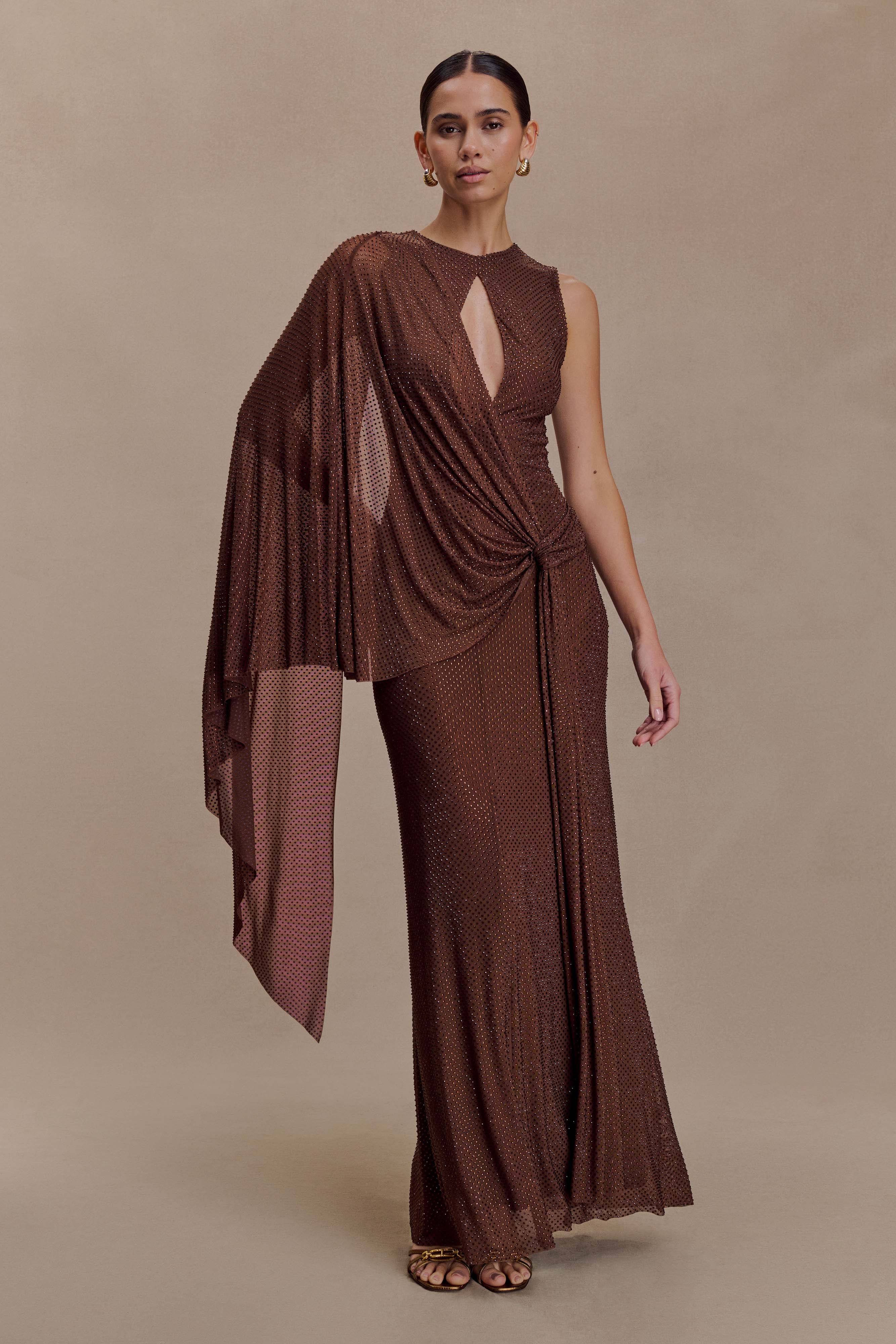 Bakari Diamante Cape Maxi Dress - Chocolate | Meshki (APAC)