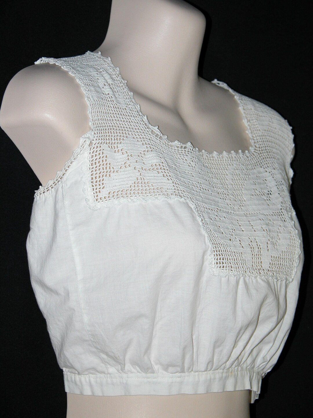 Vintage 1900s Edwardian Cotton Crochet Lace Yoke Corset Cover Camisole Butterfly Flowers XS - Ets... | Etsy (US)