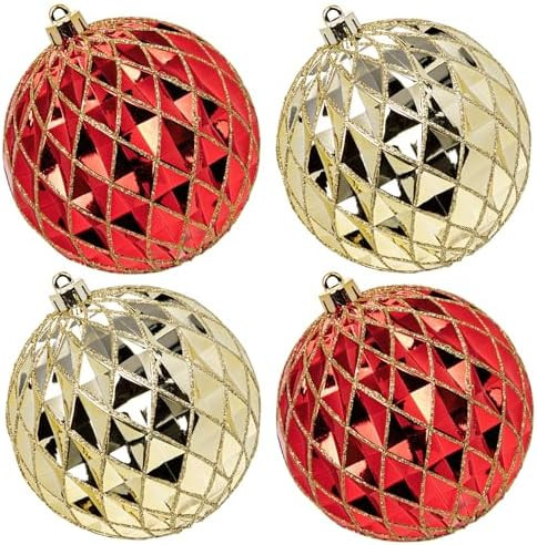 4" Christmas Ball Ornaments 4PCS Large Shatterproof Christmas Decorations Tree Balls Glitter Diam... | Amazon (US)