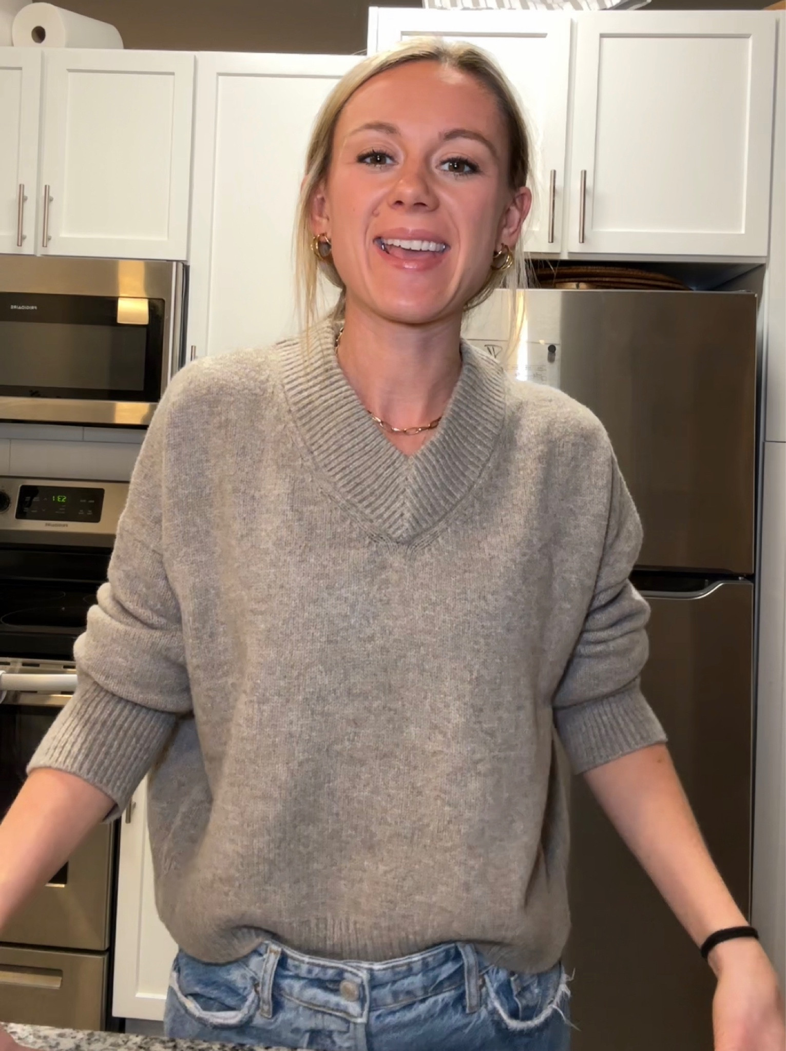 Wearing a small in the sweater!