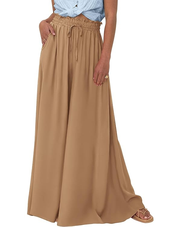 PRETTYGARDEN Women's 2025 Summer Wide Leg Palazzo Pants High Waisted Flowy Pockets Trendy Casual ... | Amazon (US)