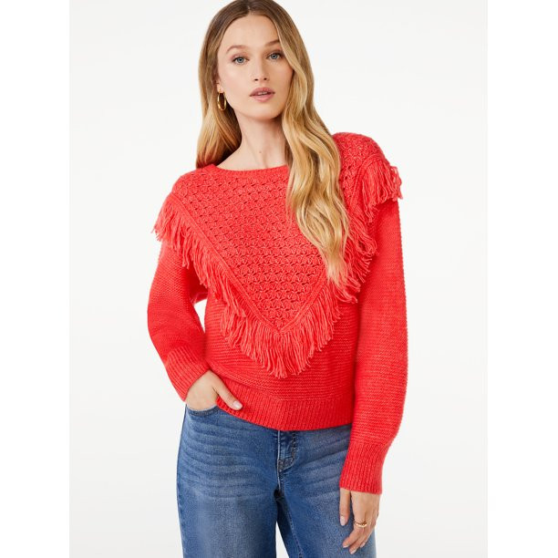 Scoop Women's Fringe Sweater - Walmart.com | Walmart (US)