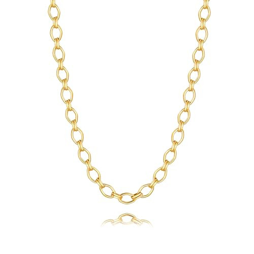 PERNNLA PEARL Simple Gold Plated Long Chain Necklace for Women Statement Layered Necklace Dainty Chunky Gold Fashion Sweater Necklaces | Amazon (US)