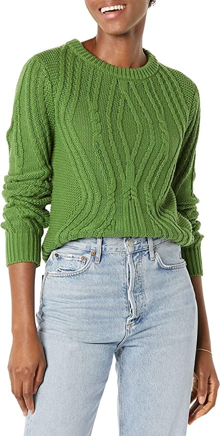 Amazon Essentials Women's 100% Cotton Crew Neck Cable Sweater | Amazon (US)