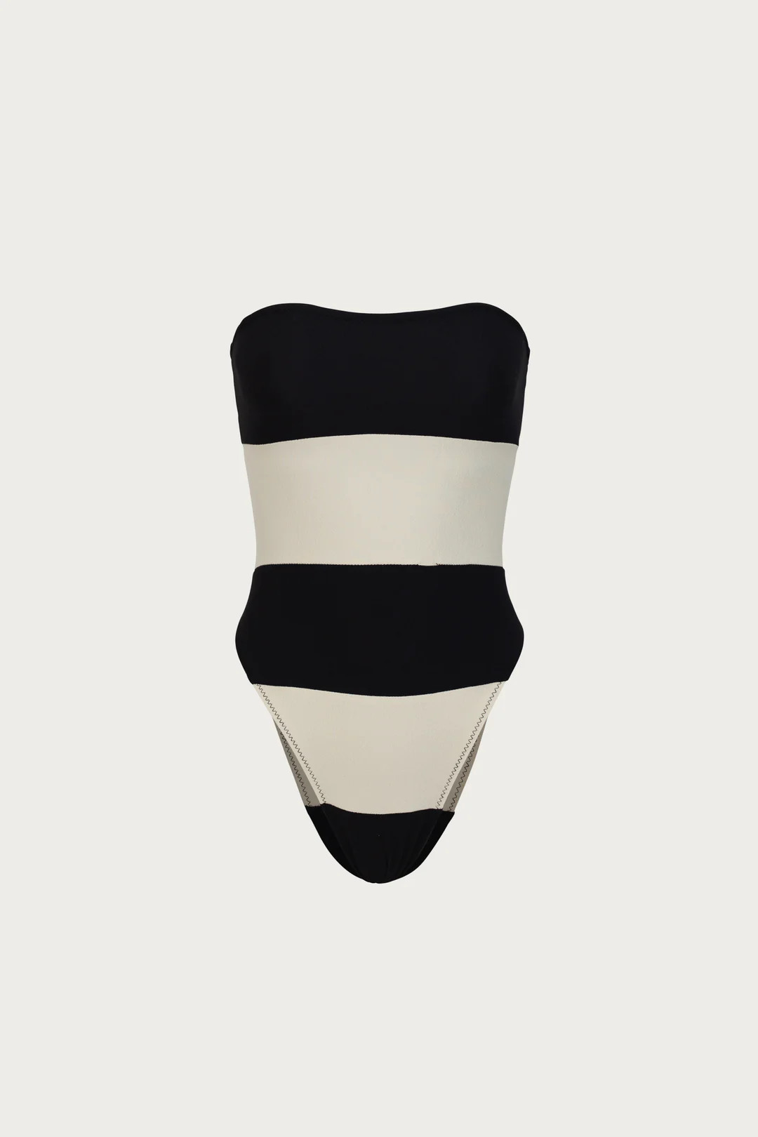 Stripe Strapless One Piece (Faux Suede Black/Cream) | SAME