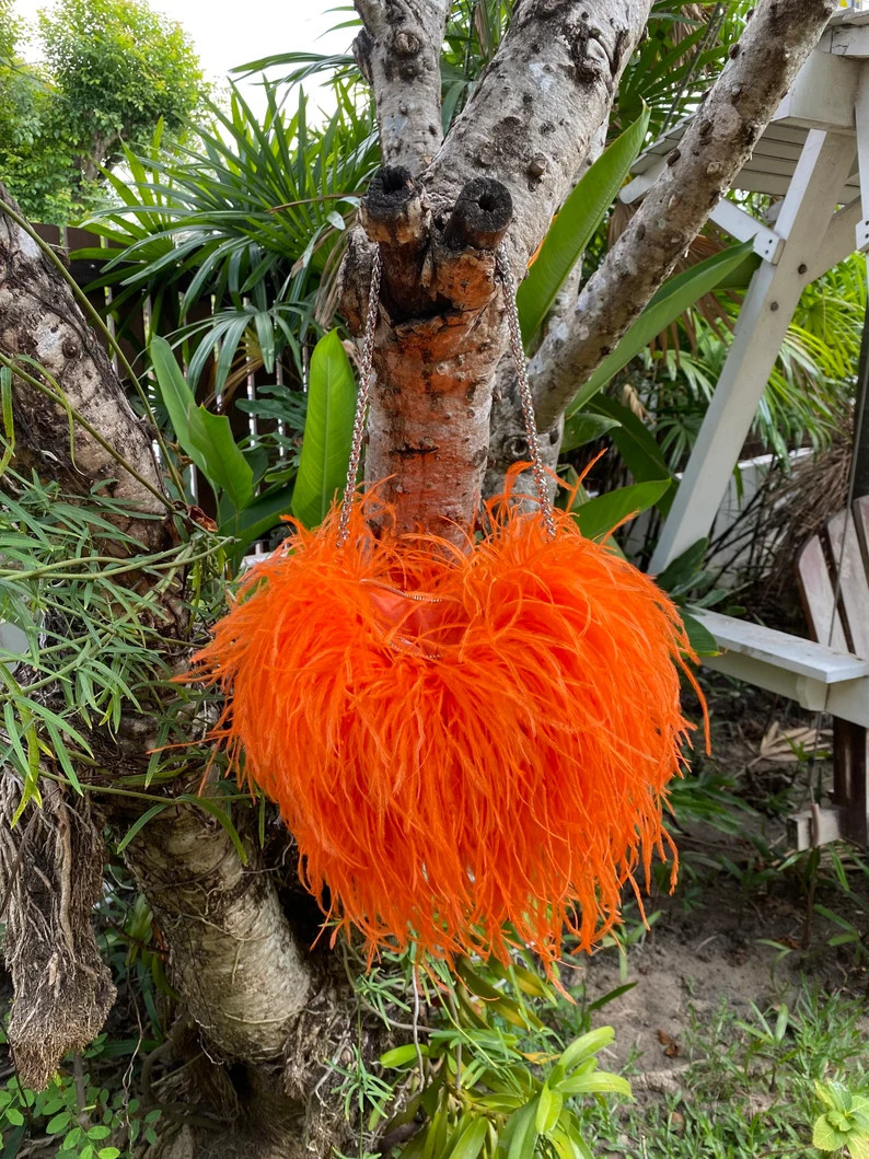 Custom Orange Ostrich Feathers Purse,accessories for Cocktail Party,feathers Purse Strap,feather ... | Etsy (Global)