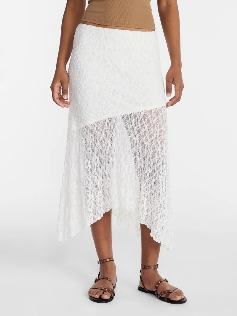 No Boundaries Asymmetrical Lace Midi Skirt, Women's XXS-XXL | Walmart (US)