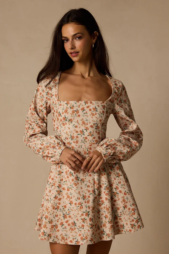 Daily Affection Cream Floral Corduroy Mini Dress With Pockets | Lulus
