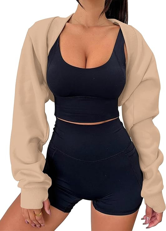 MISSACTIVER Women's Long Sleeve with Thumb Hole Bolero Shrug Top Open Front Fleece Loose Fit Crop... | Amazon (US)